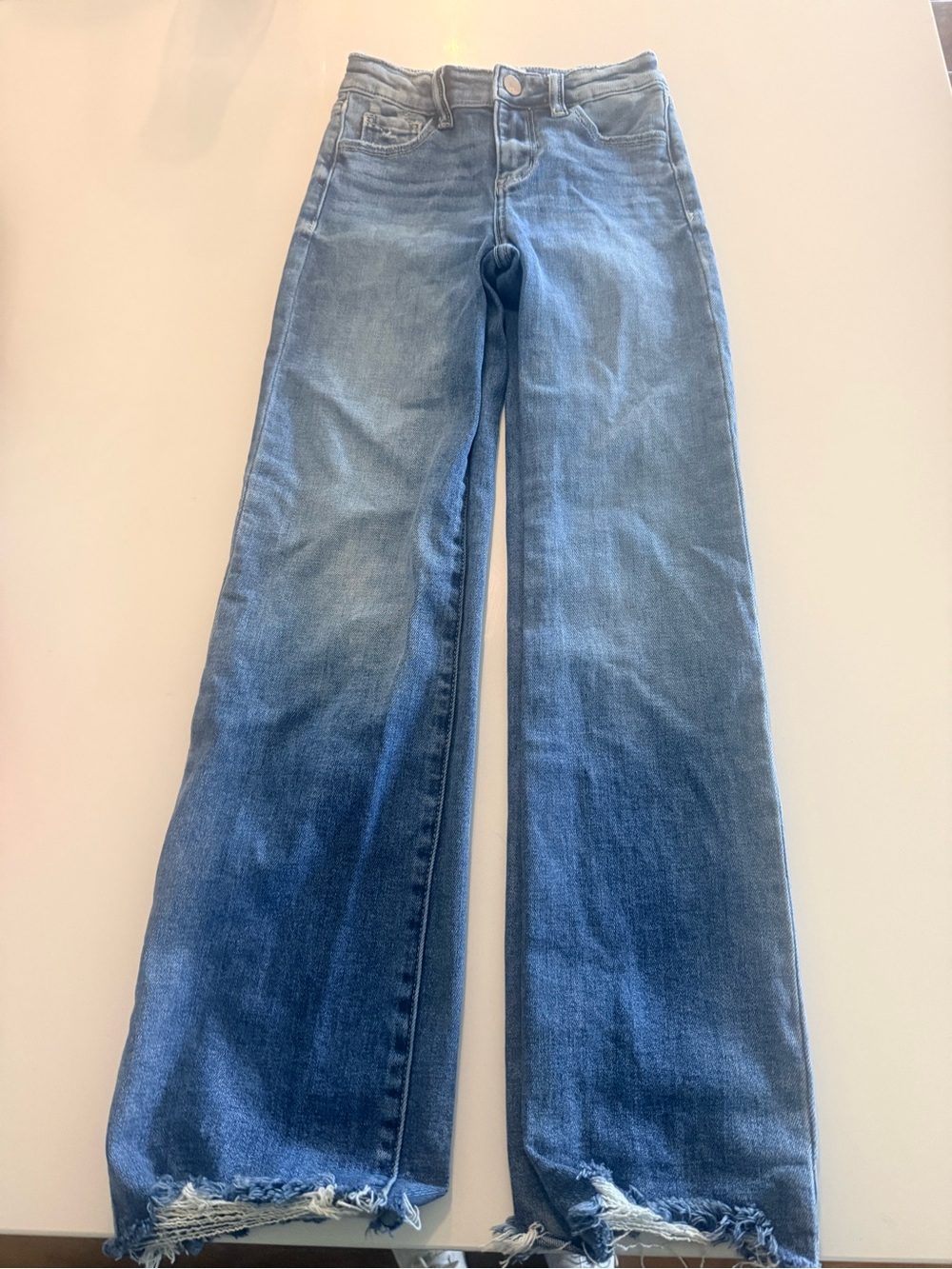 BKE Girls Wide-Leg Distressed Hem Jeans - Blue